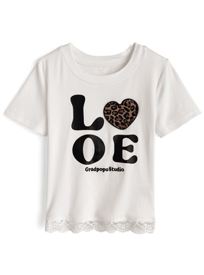 レオパード柄刺繍ロゴプリントレースTシャツ