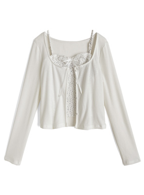 小花柄レースリボンキャミソール×カーディガンアンサンブル