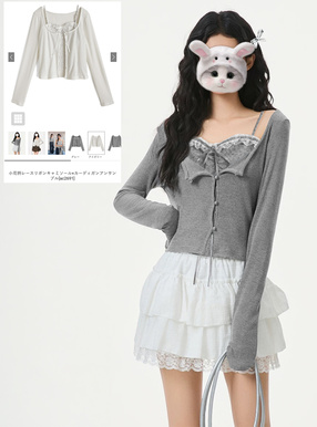 小花柄レースリボンキャミソール×カーディガンアンサンブル