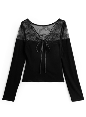 カップ付きレースドッキングストラップリボントップス