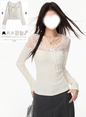 カップ付きレースドッキングストラップリボントップス