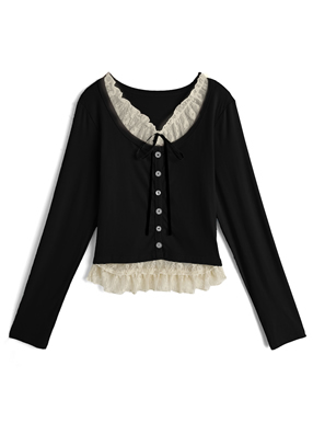 レースレイヤード風リボンカーディガン