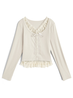 レースレイヤード風リボンカーディガン