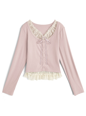 レースレイヤード風リボンカーディガン