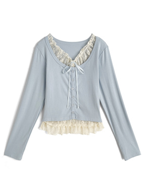 レースレイヤード風リボンカーディガン