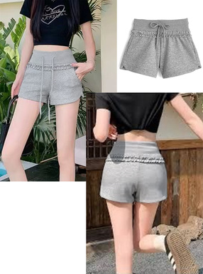 ウエストリブフリルショートパンツ