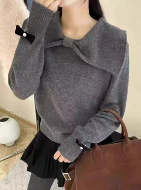 ビッグリボンカラーラメニットトップス
