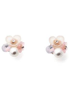 クリア花モチーフパールピアス