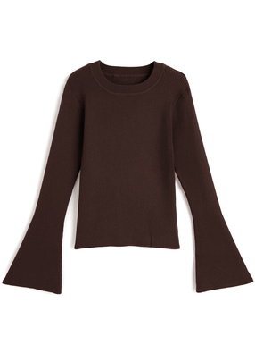 フレアスリーブリブニットトップス