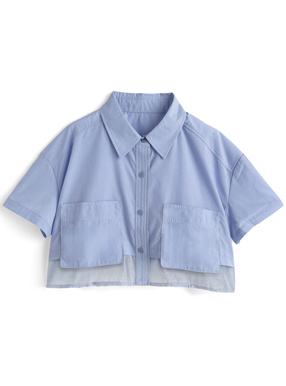 シアー切り替えクロップド丈シャツ