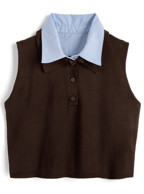 襟付きノースリーブポロニットトップス