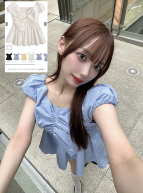 ビッグリボンパフスリーブペプラムブラウス