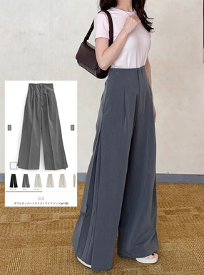 ダブルタックハイウエストワイドパンツ