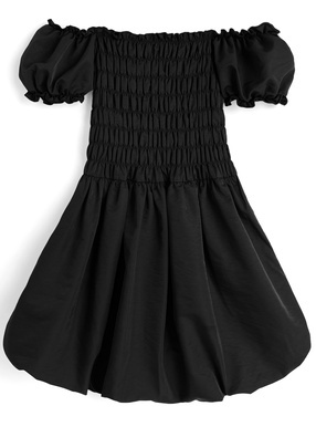 オフショルダーシャーリングバルーンミニワンピース