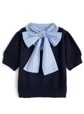 シャツドッキングリボンタイニットトップス