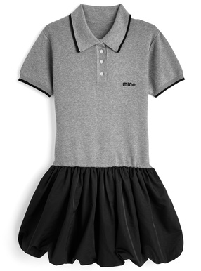 ロゴ刺繍配色バルーンポロワンピース