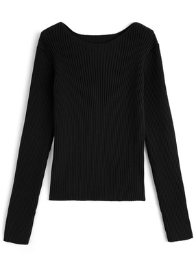 ラウンドネックリブニットトップス