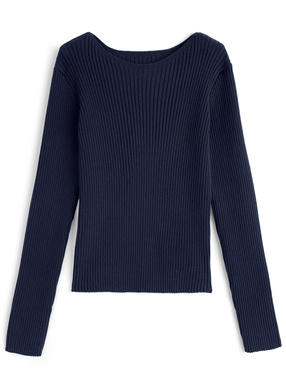 ラウンドネックリブニットトップス