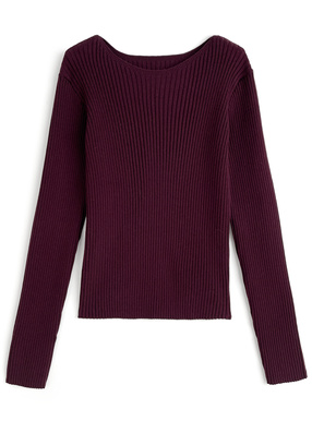 ラウンドネックリブニットトップス