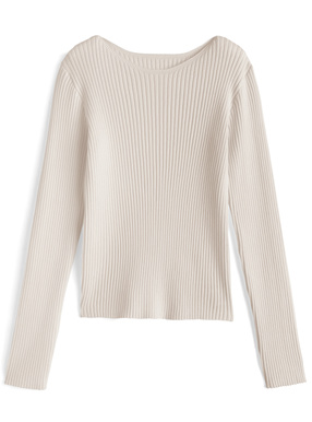 ラウンドネックリブニットトップス