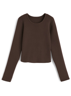 ベーシックラウンドネックリブニットトップス