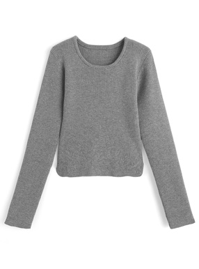 ベーシックラウンドネックリブニットトップス