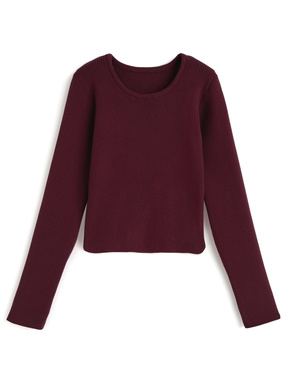 ベーシックラウンドネックリブニットトップス