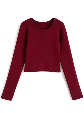 ベーシックラウンドネックリブニットトップス