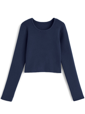 ベーシックラウンドネックリブニットトップス