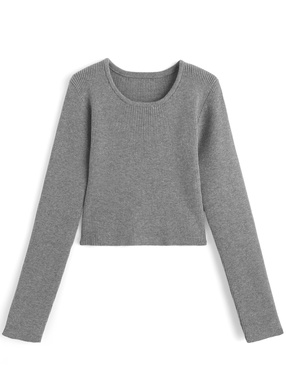 ベーシックラウンドネックリブニットトップス