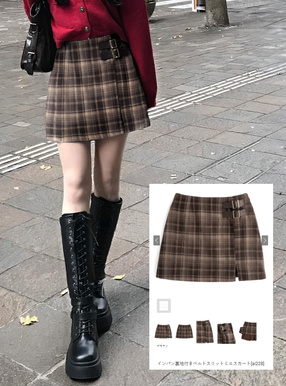 インパン裏地付きベルトスリットミニスカート