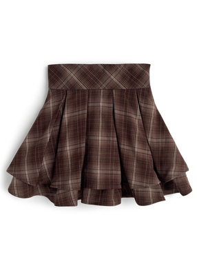 インパン裏地付きチェック柄ティアードフレアミニスカート