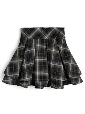 インパン裏地付きチェック柄ティアードフレアミニスカート