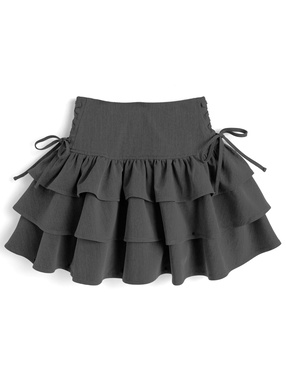 インパン裏地付きサイドレースアップティアードミニスカート