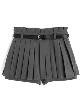 ベルト付きプリーツスカートパンツ