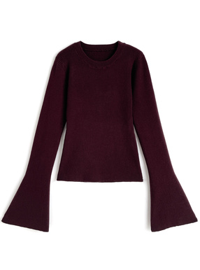 リブフレアスリーブニットトップス