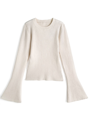 リブフレアスリーブニットトップス