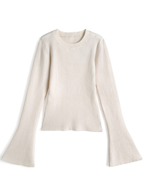 リブフレアスリーブニットトップス