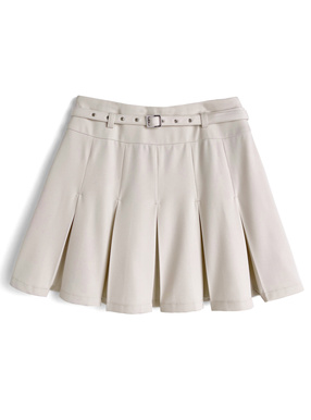 インパン裏地・ベルト付きハイウエストプリーツミニスカート