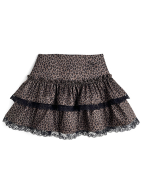 インパン裏地付きレオパード柄レースティアードミニスカート