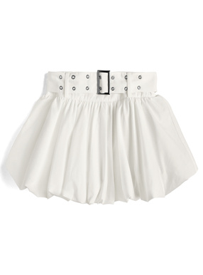インパン裏地・ベルト付きバルーンミニスカート