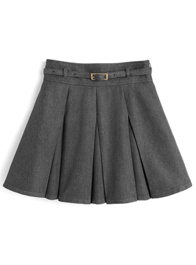 インパン裏地・ベルト付きプリーツミニスカート