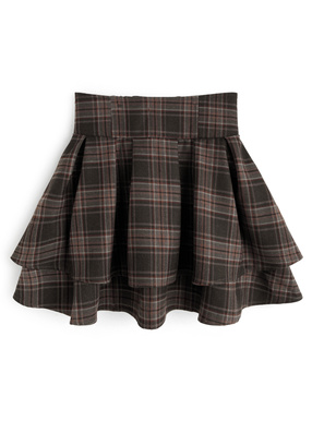 インパン裏地付きチェック柄フレアミニスカート