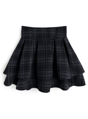 インパン裏地付きチェック柄フレアミニスカート
