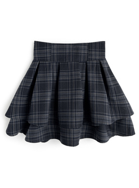インパン裏地付きチェック柄フレアミニスカート