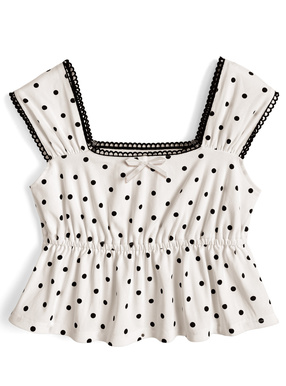 ドット柄ノースリーブフリルトップス