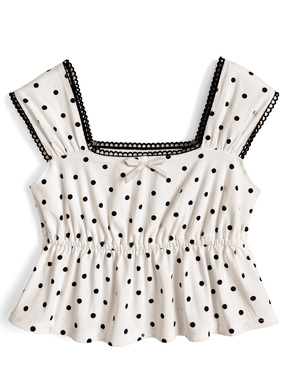ドット柄ノースリーブフリルトップス