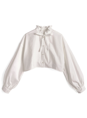 フリルネックリボンブラウス