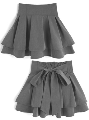 インパン裏地付きバックリボンダブルフレアミニスカート