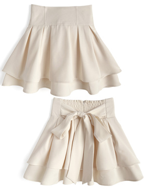 インパン裏地付きバックリボンダブルフレアミニスカート